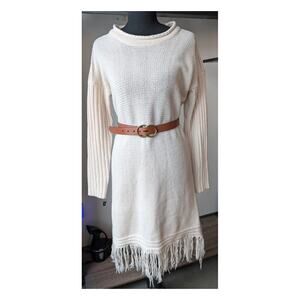 Earthbound Boho Fringe Sweater Dress Size Medium Knit Western Festival Indie